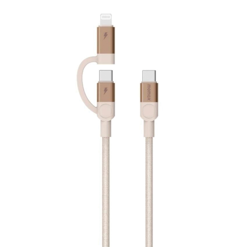 MOMAX Mag.Link Duo Magnetic USB-C to C & Lightning Cable 1M – Desert Titanium - Image 2