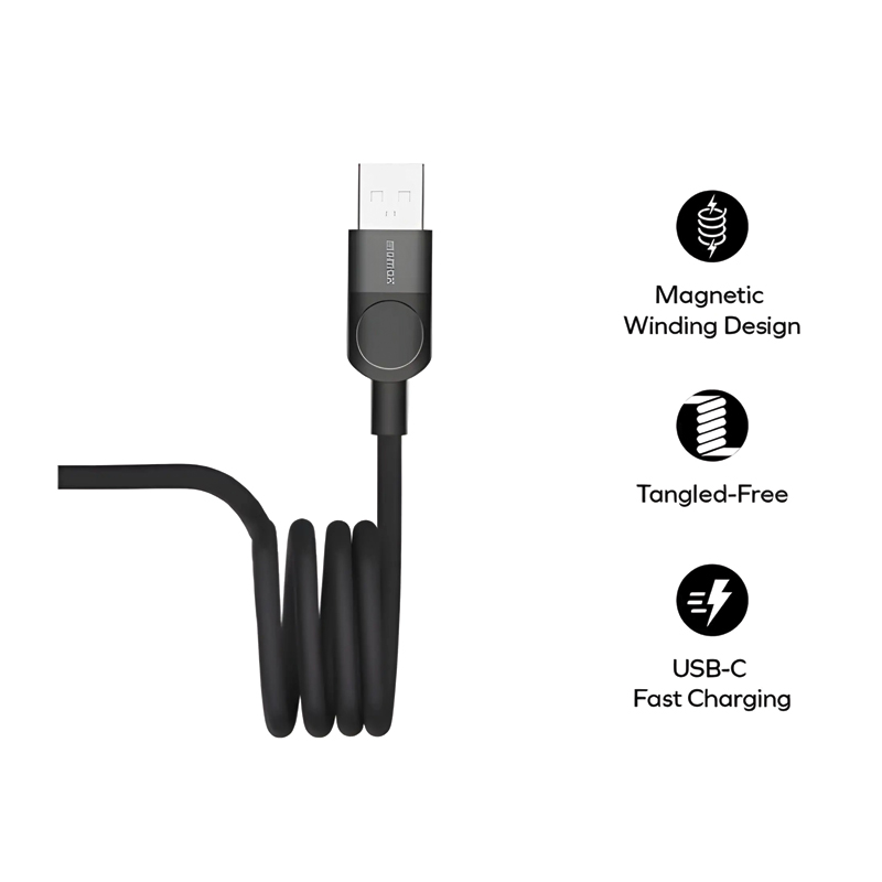 MOMAX Mag.Link Magnetic USB-A to USB-C Cable – 66W – 1m – DA57D – Black - Image 2