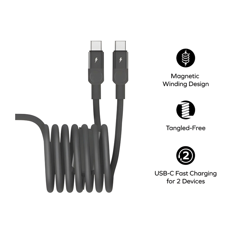 MOMAX Mag.Link Magnetic USB-C to Dual USB-C Cable – 100W – 2m – DC56L2 – Desert Titanium - Image 2