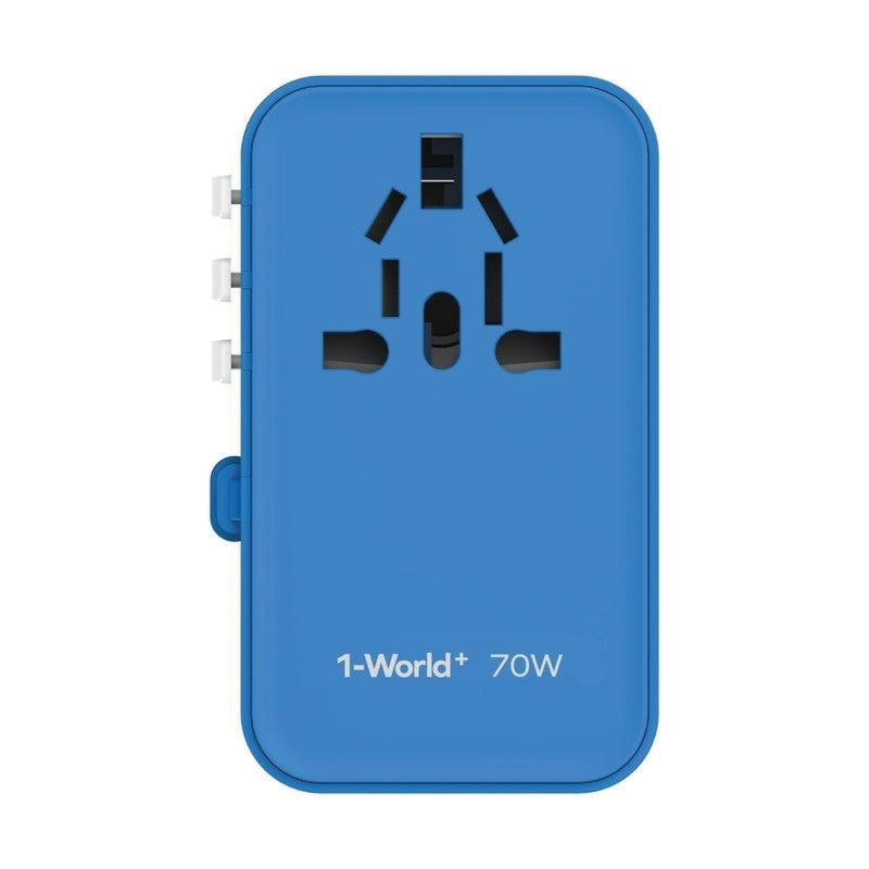 MOMAX 1-World+ 70W GaN 3-Port Travel Charger with Built-in USB-C Cable – Blue - Image 2