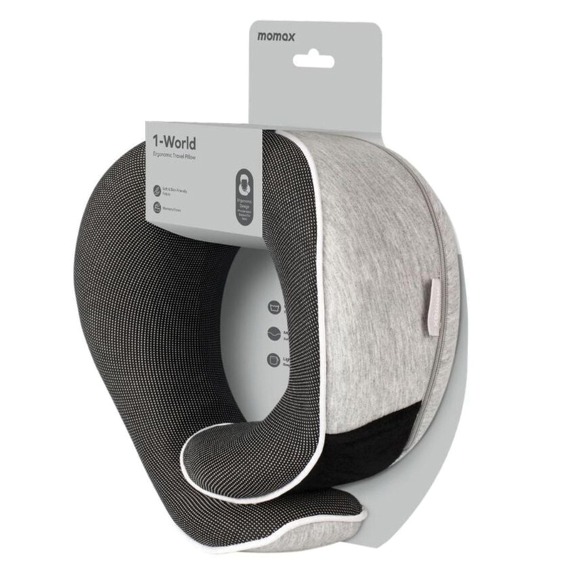 MOMAX 1-World Ergonomic Travel Pillow – Memory Foam – SR37E – Grey - Image 2