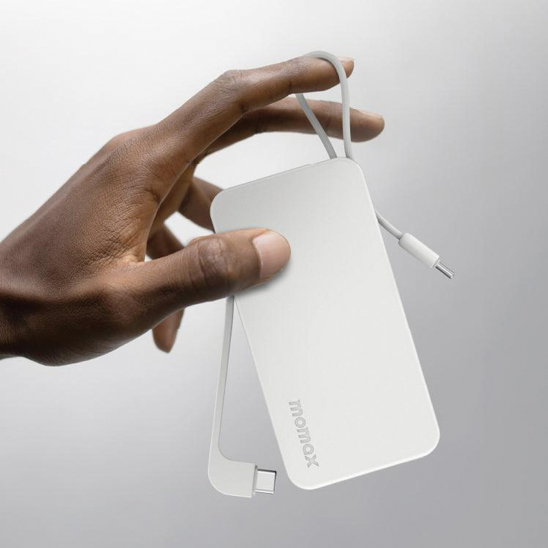 MOMAX 1-Power Vital+ 10000mAh Power Bank | Dual Built-in USB-C Cables | 30W PD Fast Charging | Digital Display | White - Image 2
