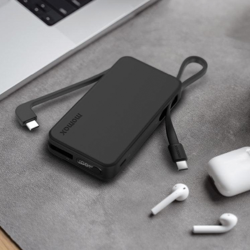 MOMAX 1-Power Vital+ 10000mAh Power Bank | Dual Built-in USB-C Cables | 30W PD Fast Charging | Digital Display | Black - Image 2