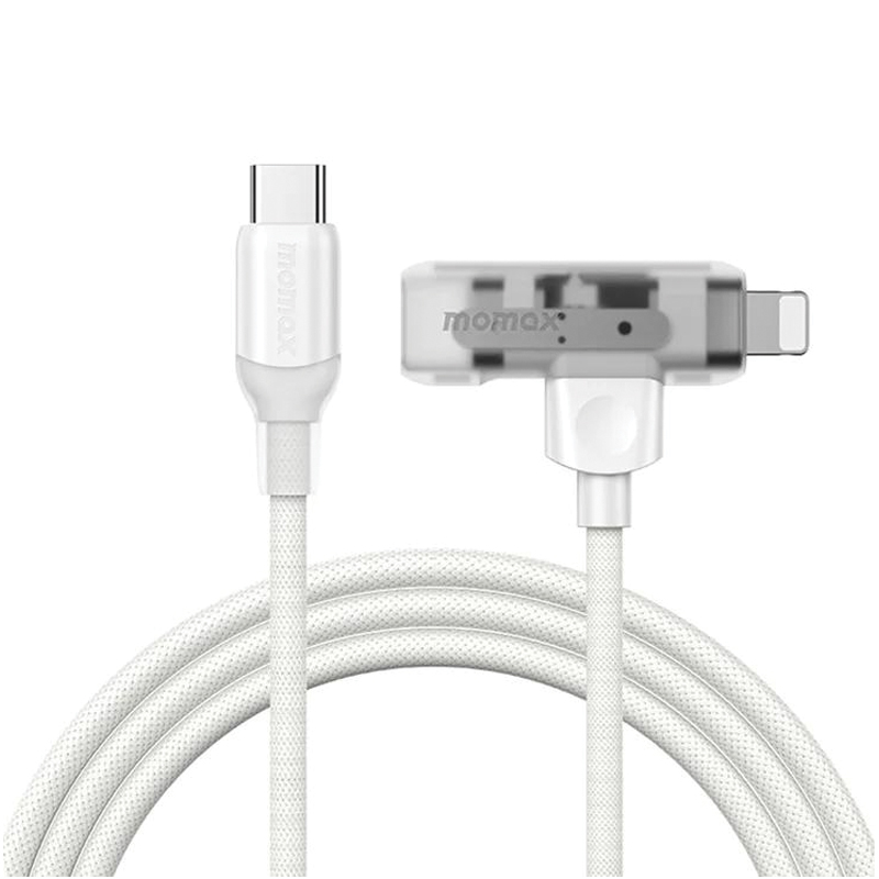 MOMAX 1-Link Flow Duo 2-in-1 USB-C to USB-C + Lightning Braided Cable | 60W | 1.5m | White - Image 2