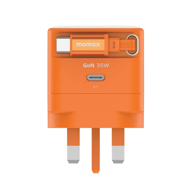 MOMAX 1-Charge+ 35W GaN Charger – Built-in Retractable USB-C Cable – UM72UKM – Orange - Image 2