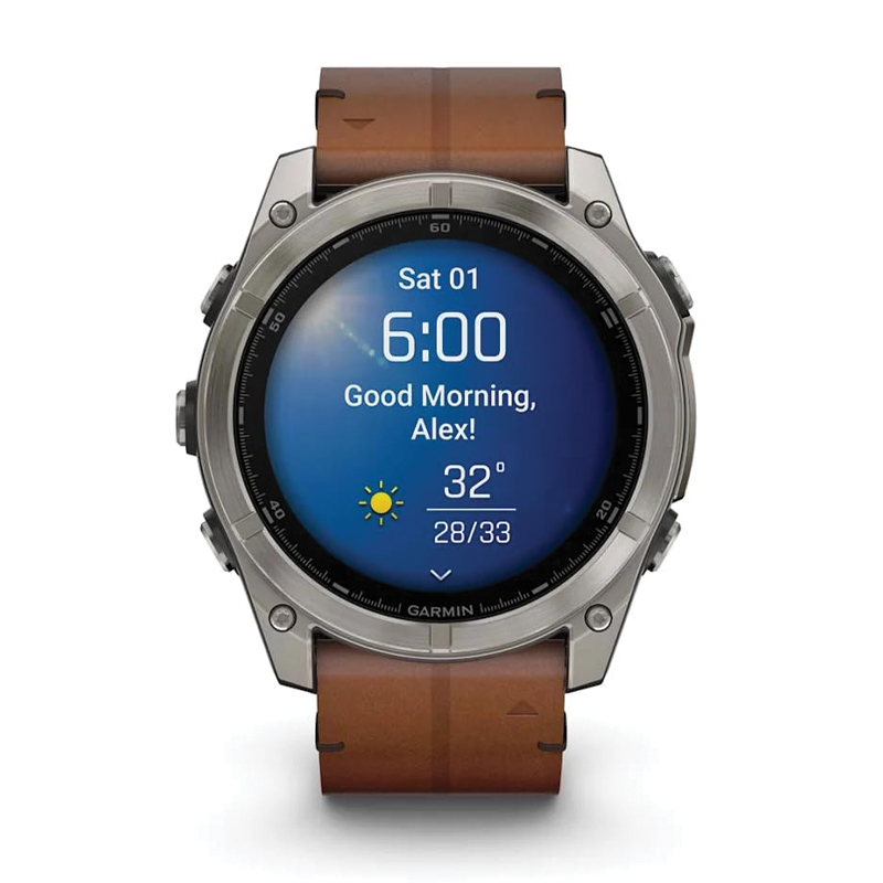 Garmin Fenix 8 Multisport GPS Smartwatch | 51mm | AMOLED | Sapphire | Bare Titanium | Black/Chestnut Leather Band | EMEA | 010-02905-40 - Image 2