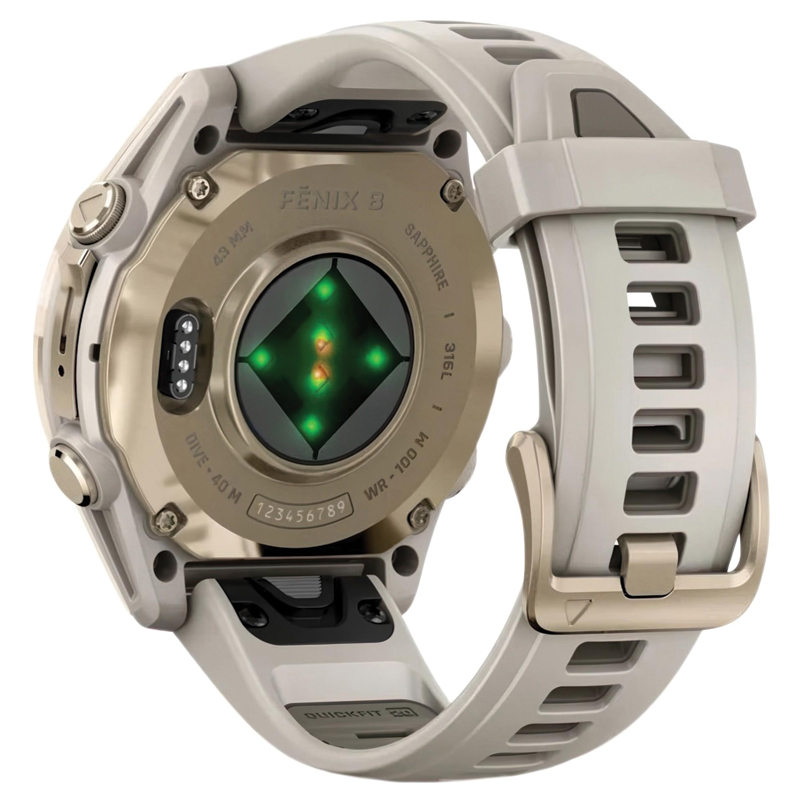 Garmin Fenix 8 Multisport GPS Smartwatch | 43mm | AMOLED Sapphire | Soft Gold Bezel | Fog Gray/Dark Sandstone Silicone Band | EMEA | 010-02903-11 - Image 2