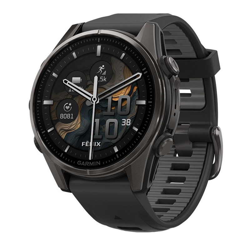 Garmin Fenix 8 Multisport GPS Smartwatch | 43mm | AMOLED Sapphire | Carbon Gray DLC Titanium | Black/Pebble Gray Silicone Band | EMEA | 010-02903-21 - Image 2