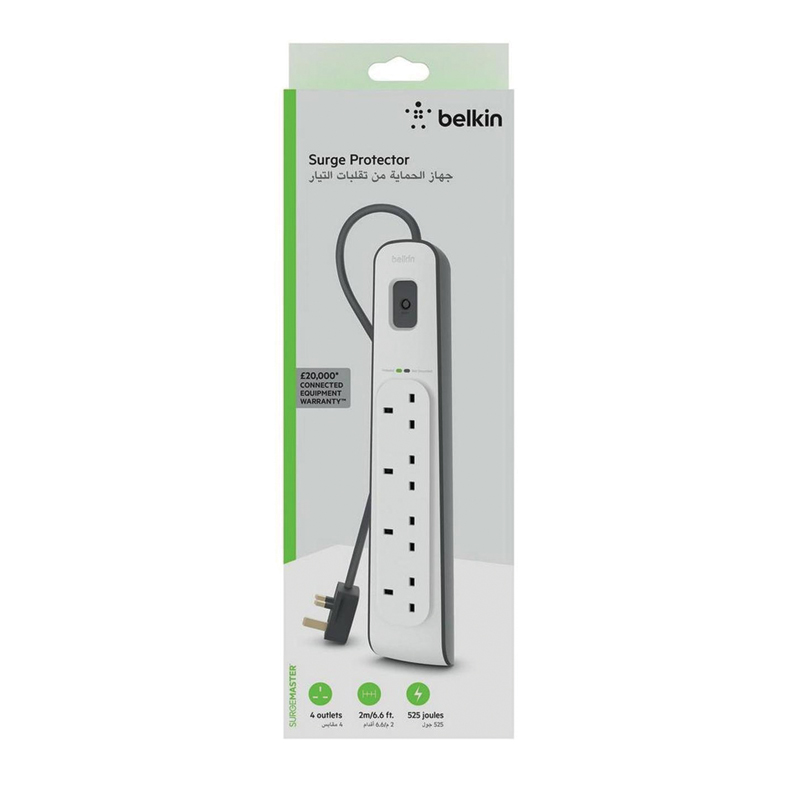 Belkin Surge Plus USB Surge Protector | 4 AC Outlets | 2 USB Ports | 12W / 2.4A | 2m Cable | 525 Joules | White - Image 2