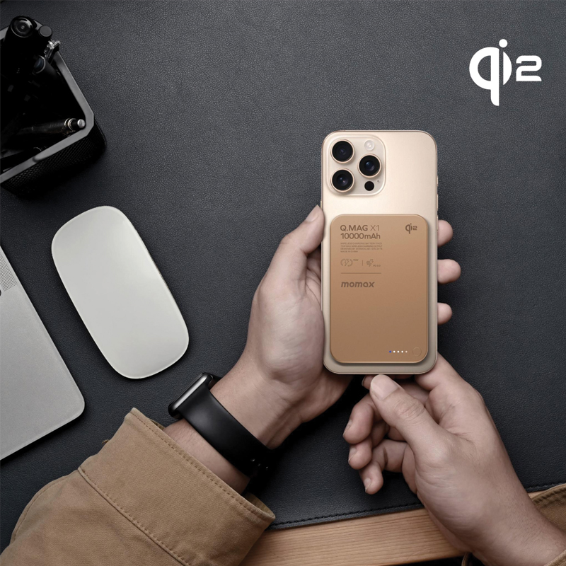 MOMAX Q.Mag X1 Qi2 10000mAh Gen 2 15W MagSafe Wireless Power Bank – Rose Gold - Image 2