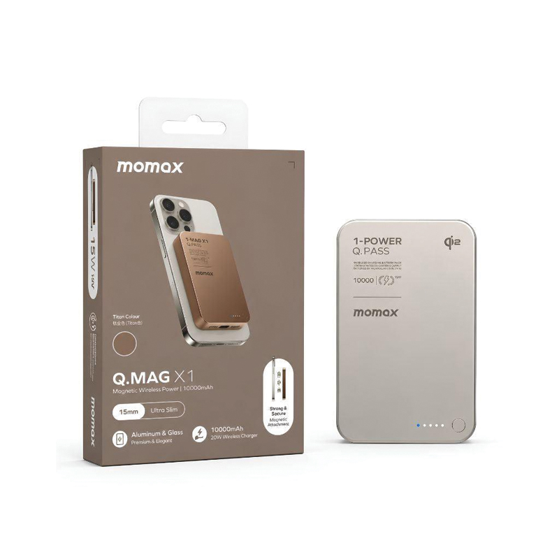 MOMAX Q.Mag X1 10000mAh Gen 2 15W MagSafe Wireless Power Bank – Titanium - Image 2