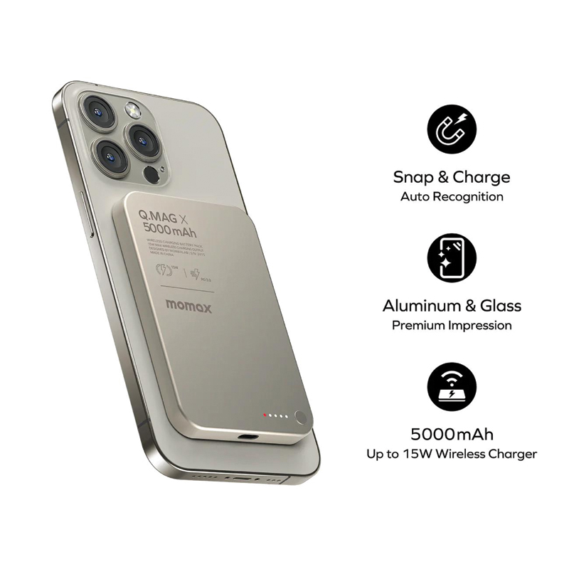MOMAX Q.Mag X 5000mAh Gen 2 15W Ultra Slim MagSafe Wireless Power Bank - Image 2