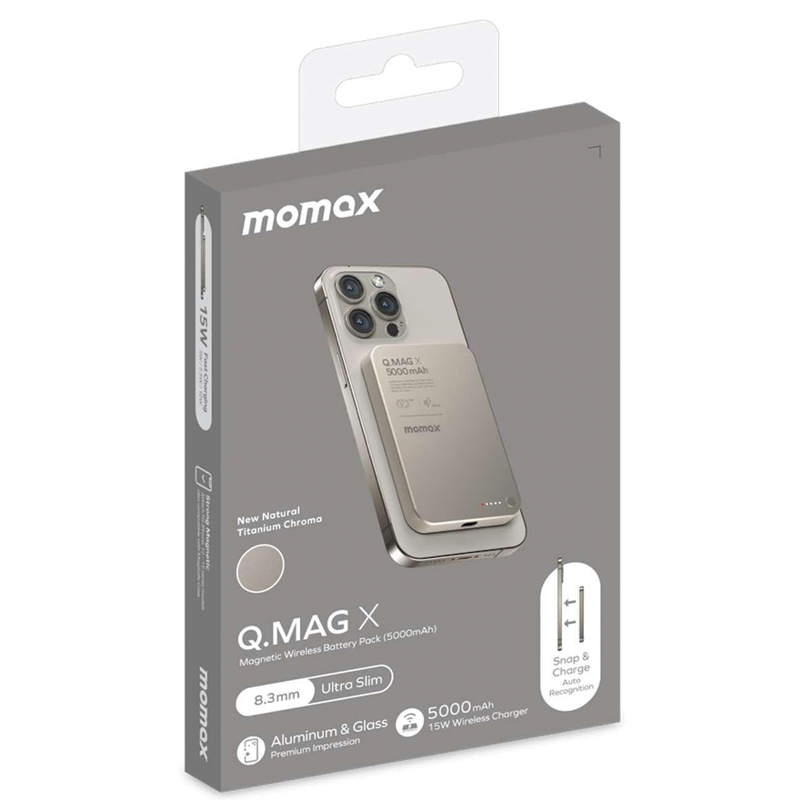 MOMAX Q.Mag X 5000mAh Gen 2 15W Ultra Slim MagSafe Wireless Power Bank – Titanium - Image 2