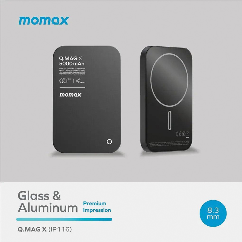 MOMAX Q.Mag X 5000mAh Gen 2 15W Ultra Slim MagSafe Wireless Power Bank – Black - Image 2