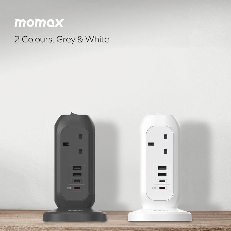 MOMAX OnePlug 7-Outlet Power Strip with USB – Grey - Image 2
