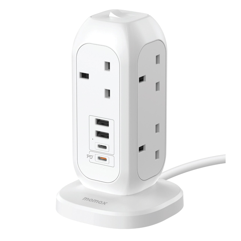 MOMAX OnePlug 7-Outlet Power Strip with USB – White - Image 2