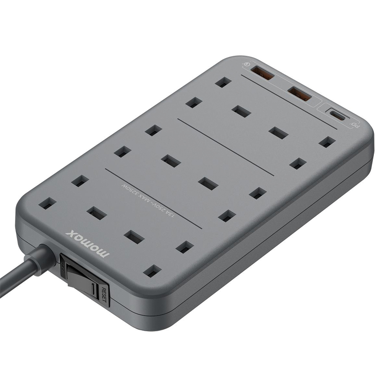 MOMAX OnePlug 4-Outlet Power Strip with USB – Grey - Image 2