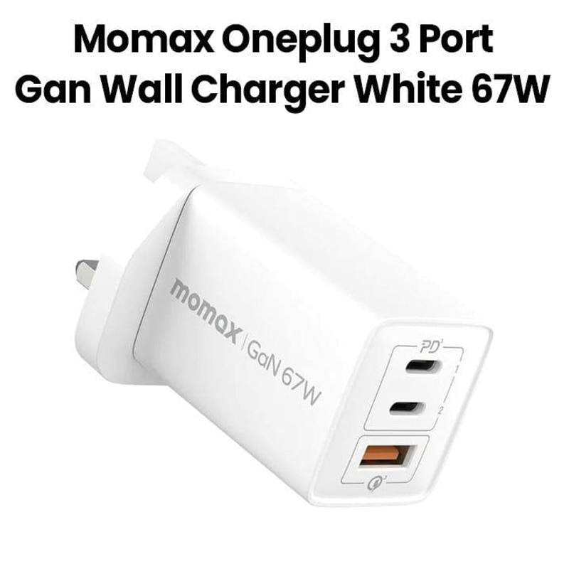 MOMAX OnePlug 67W 3-Port GaN Wall Charger – White - Image 2