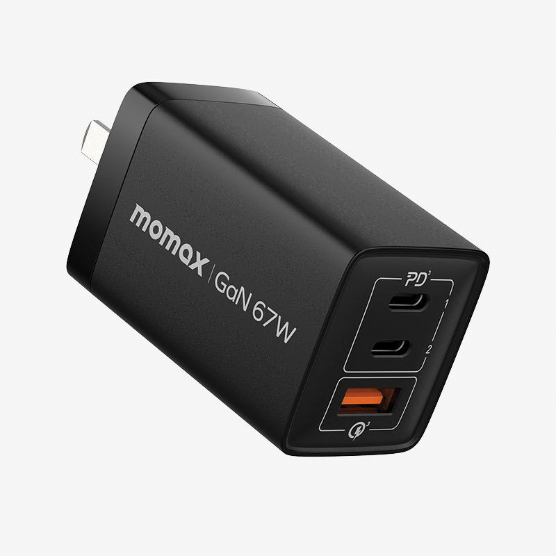 MOMAX OnePlug 67W 3-Port GaN Wall Charger – Black - Image 2