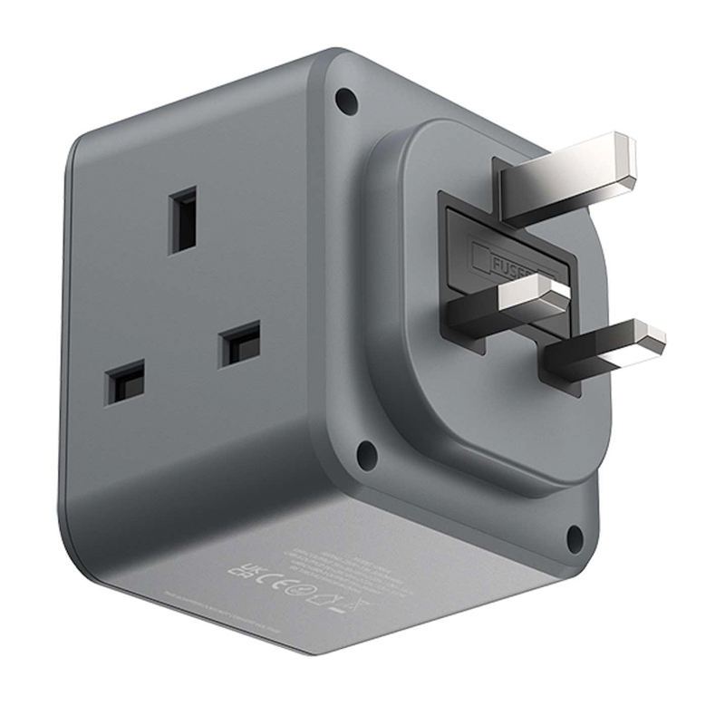 MOMAX OnePlug 3-Outlet Cube Extension Socket – 20W PD – 2×USB-A + USB-C – US8UKE – Grey - Image 2
