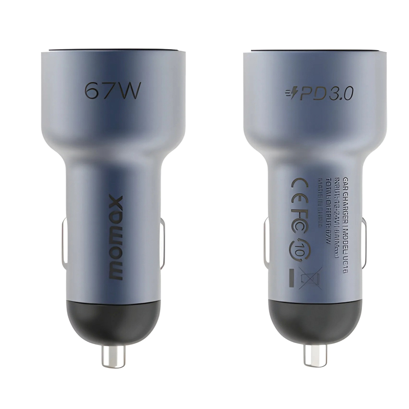 MOMAX MoVe Dual-Port Car Charger – 67W – USB-C + USB-A – UC16E – Space Grey - Image 3
