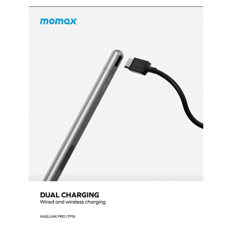 MOMAX Mag.Link Lite Magnetic Charging Active Stylus Pen – TP9S – Silver - Image 3