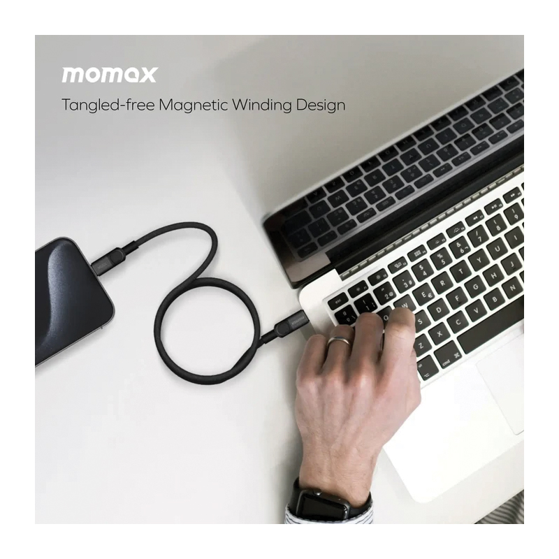 MOMAX Mag.Link Magnetic USB-C to USB-C Cable – 100W – 1m – DC52D – Black - Image 3