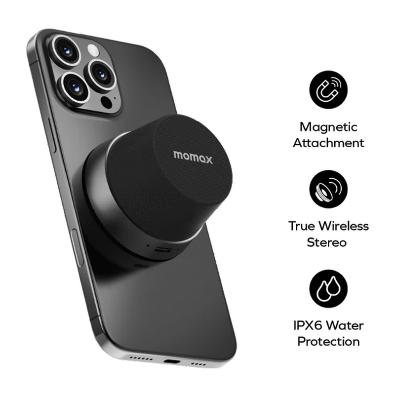 MOMAX 1-VIBE GO Magnetic Wireless Speaker – Black - Image 3