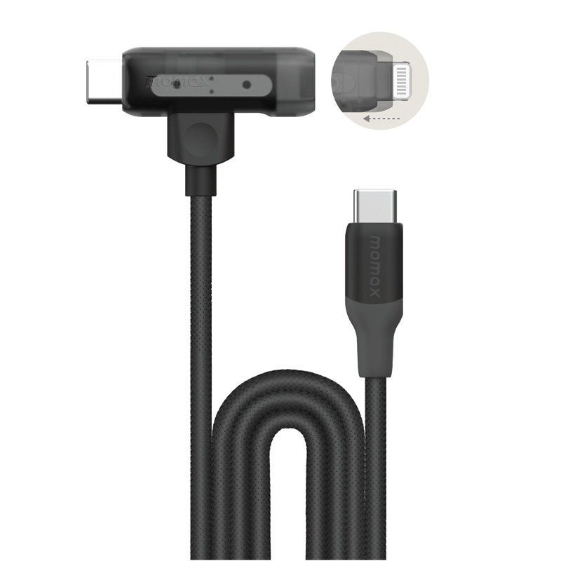 MOMAX 1-Link Flow Duo 2-in-1 USB-C to USB-C + Lightning Braided Cable | 60W | 1.5m | Black - Image 3