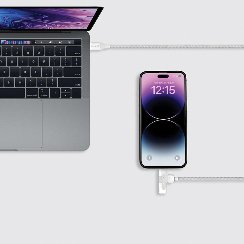 MOMAX 1-Link Flow Duo 2-in-1 USB-C to USB-C + Lightning Braided Cable | 60W | 1.5m | White - Image 3
