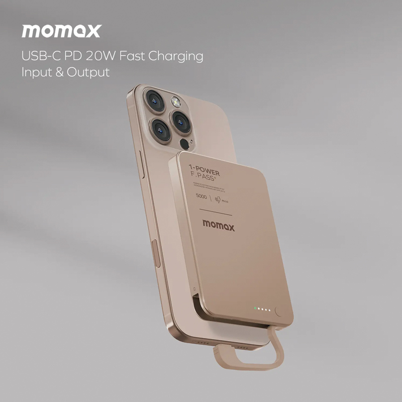 Momax 1-Power F.Pass+ 10000mAh Battery Pack with Built-in Cable and Magnetic attachment – Titanium - Image 3