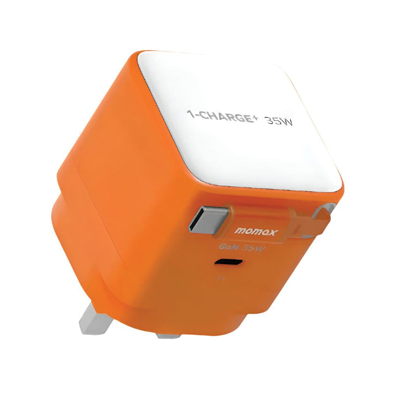 MOMAX 1-Charge+ 35W GaN Charger – Built-in Retractable USB-C Cable – UM72UKM – Orange - Image 3