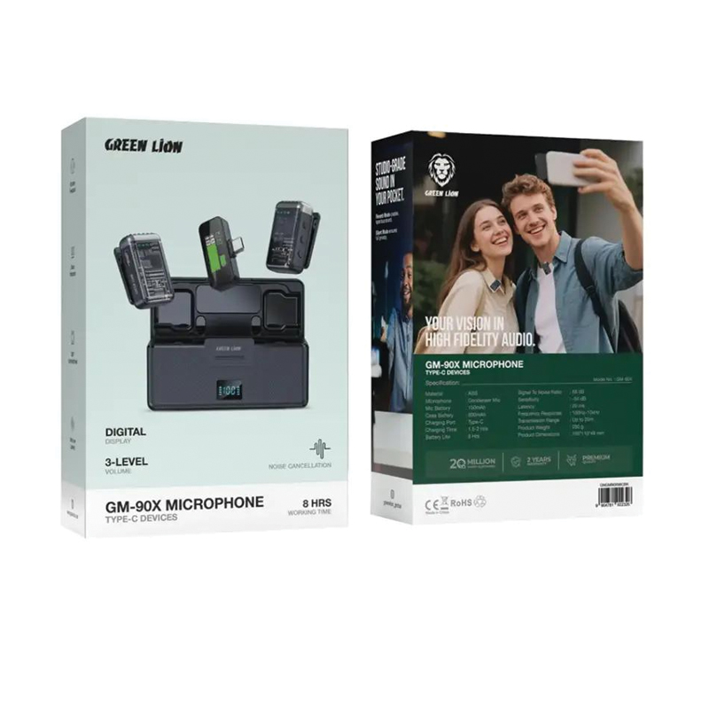 Green Lion GM-94X Wireless Microphone | 9 Hours Working Time | 50dB AI Noise Reduction | 360° Rotatable Mount | Desktop Mic Mode - Image 3