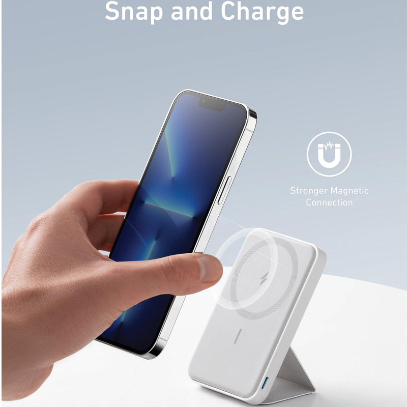 Anker MagGo Power Bank – 5,000mAh | 7.5W | Magnetic | Foldable Stand | White - Image 3