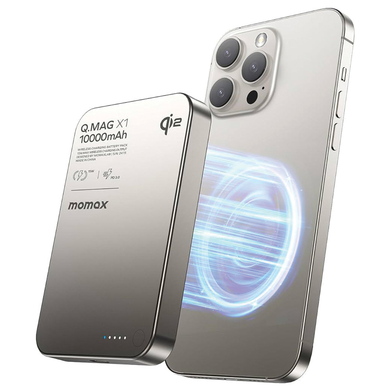 MOMAX Q.Mag X1 Qi2 10000mAh Gen 2 15W MagSafe Wireless Power Bank – Titanium - Image 3