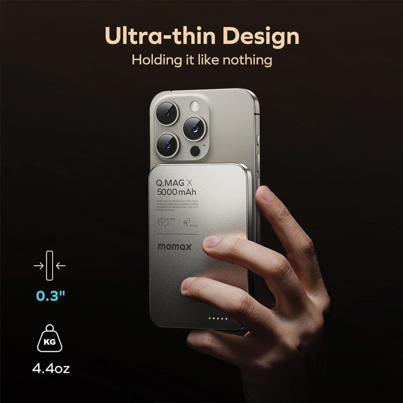 MOMAX Q.Mag X Magnetic Wireless Battery Pack | 5000mAh | 8.3mm Ultra Slim - Image 3