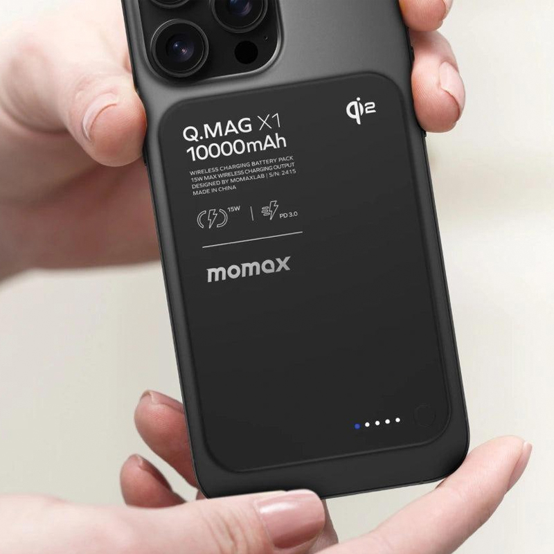 MOMAX Q.Mag X1 10000mAh Gen 2 15W MagSafe Wireless Power Bank – Black - Image 3
