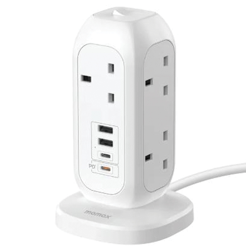 MOMAX OnePlug 7-Outlet Power Strip with USB – White - Image 3