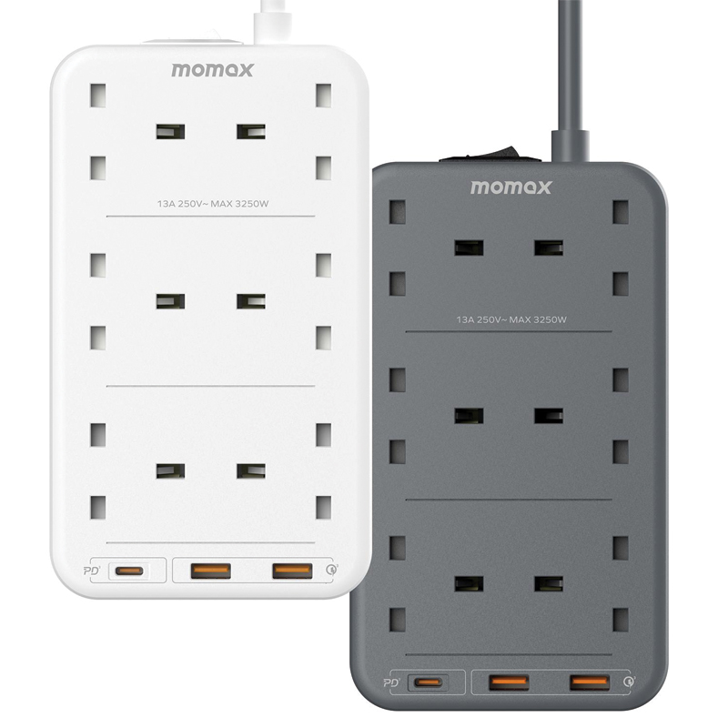 MOMAX OnePlug 4-Outlet Power Strip with USB – Grey - Image 3