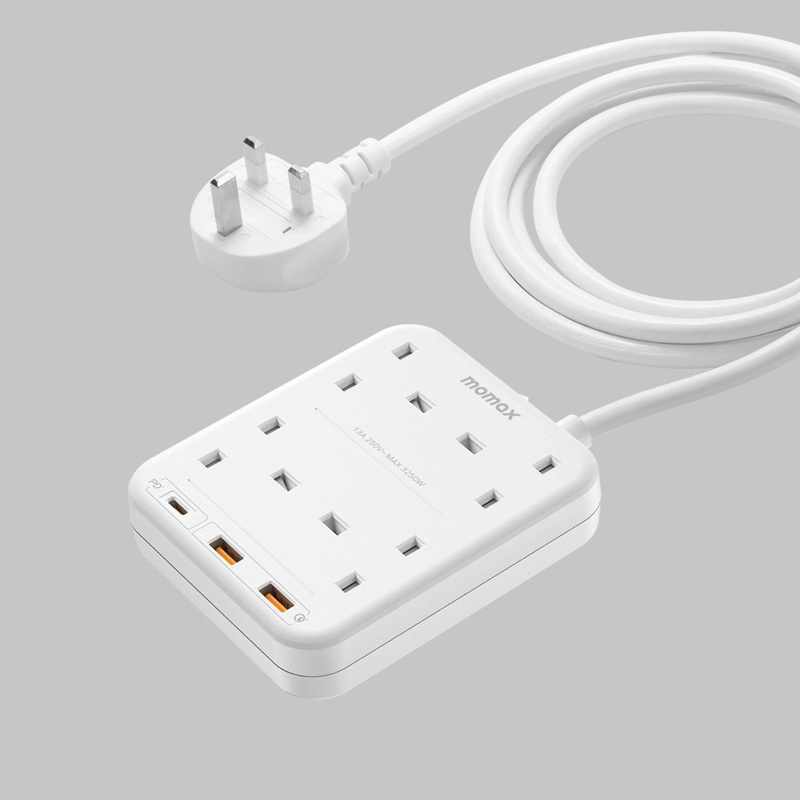MOMAX OnePlug 4-Outlet Power Strip with USB – White - Image 3