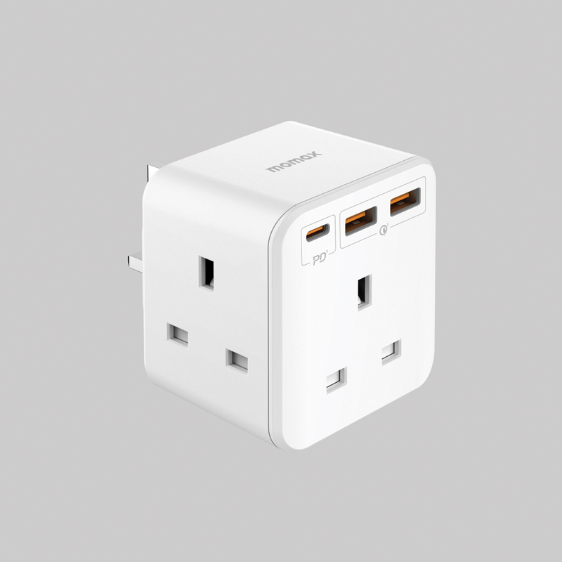 MOMAX OnePlug 3-Outlet Cube Extension Socket with USB – White | US8UKW - Image 3