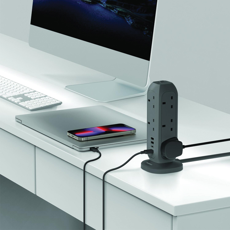 MOMAX OnePlug 11-Outlet Power Strip with USB – Grey - Image 3