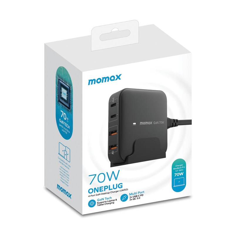 MOMAX OnePlug PD 70W GaN 4-Port Desktop Charger – UK - Image 3