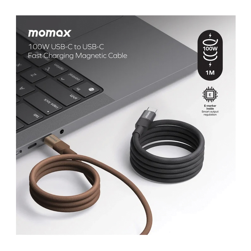 MOMAX Mag.Link Magnetic USB-C to USB-C Cable – 100W – 1m – DC52L2 – Desert Titanium - Image 4