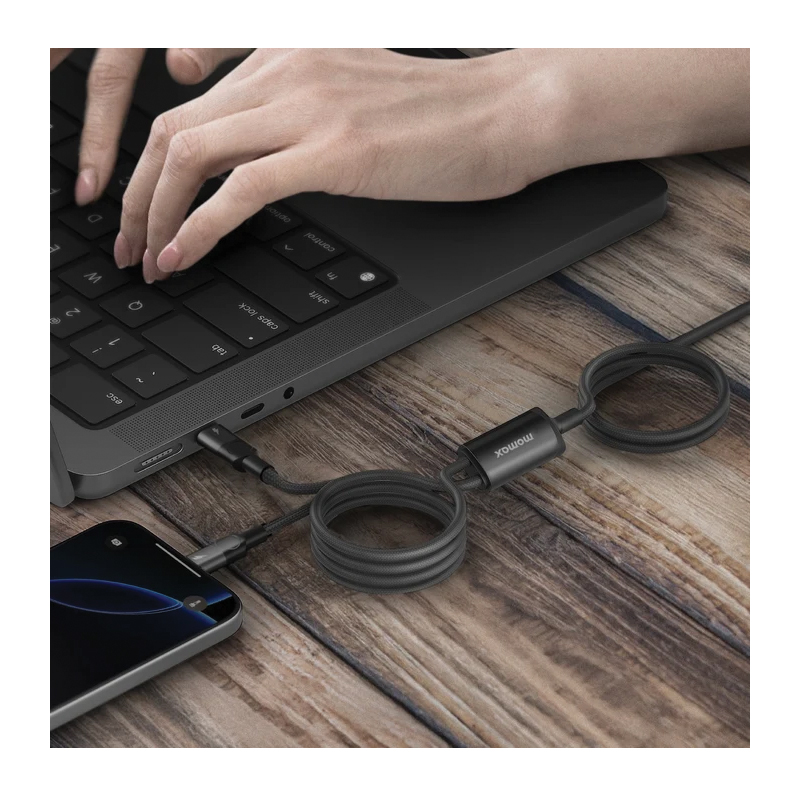 MOMAX Mag.Link Magnetic USB-C to Dual USB-C Cable – 100W – 2m – DC56D – Black - Image 4