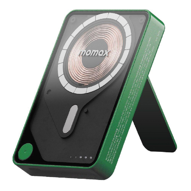 MOMAX 1-Power X Pro+ 10000mAh Magnetic Wireless Power Bank | Foldable Stand | Built-in USB-C Cable | 20W PD | Green - Image 4