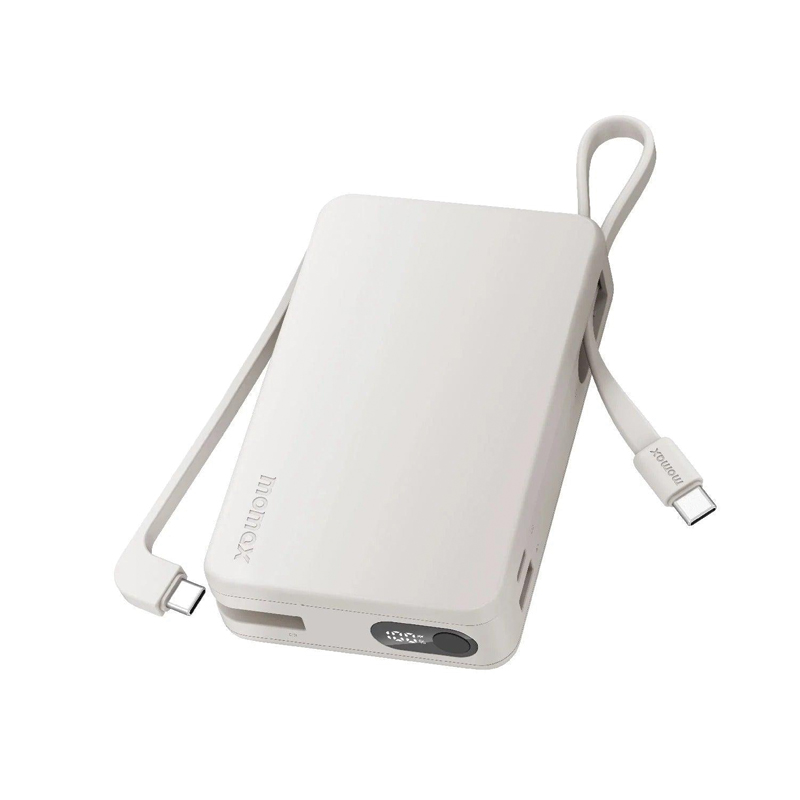 MOMAX 1-Power Vital+ 10000mAh Power Bank | Dual Built-in USB-C Cables | 30W PD Fast Charging | Digital Display | White - Image 4