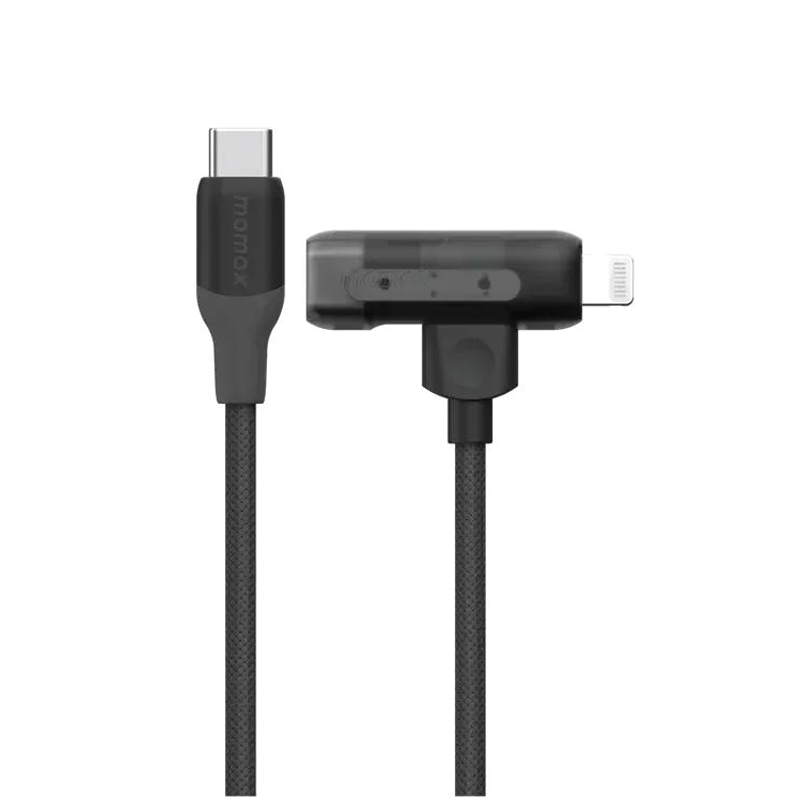 MOMAX 1-Link Flow Duo 2-in-1 USB-C to USB-C + Lightning Braided Cable | 60W | 1.5m | Black - Image 4
