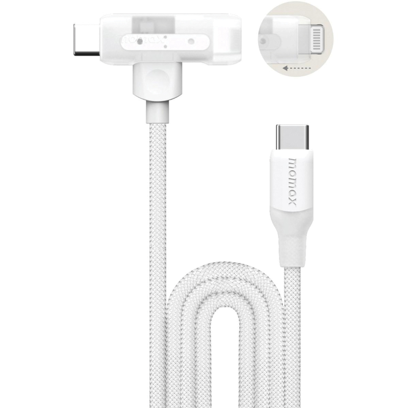 MOMAX 1-Link Flow Duo 2-in-1 USB-C to USB-C + Lightning Braided Cable | 60W | 1.5m | White - Image 4