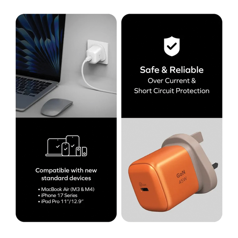 MOMAX 1-Charge 45W GaN Charger – 1 × USB-C – UM73UKW – White - Image 4